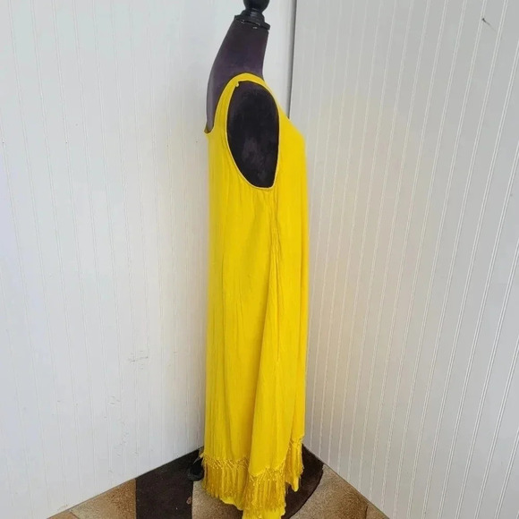 Colors of India Dress Womans Long Sleeveless Free Size Yellow Fringe Maxi Layere - Picture 5 of 12